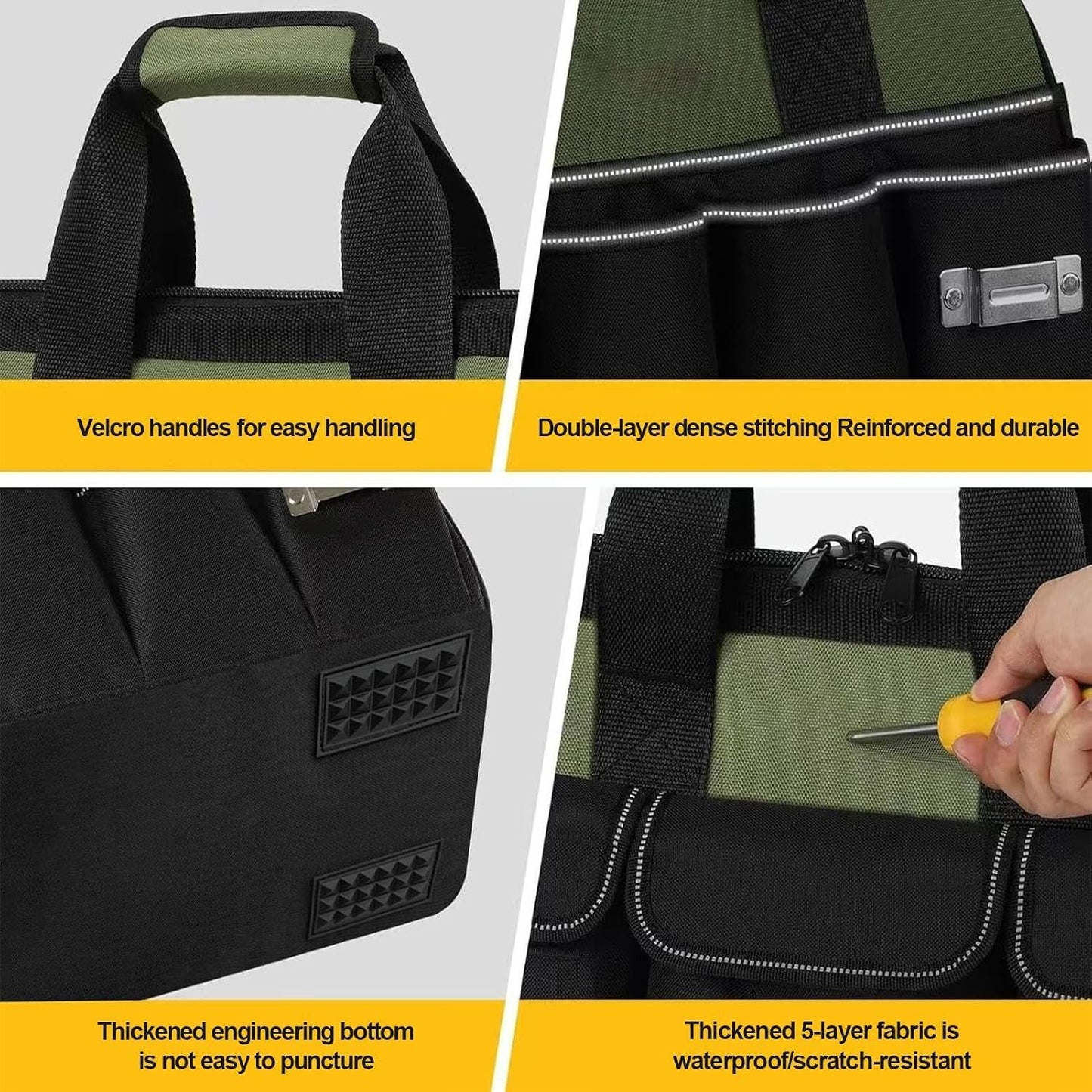 Genérico Generico Multi-Pocket Utility Bag, Multifunctional Work Tote, Wide Mouth Handheld Tool Bag, Electrician Tool Carrier, Grand Tool Organizer, Heavy Duty Tool Bag,