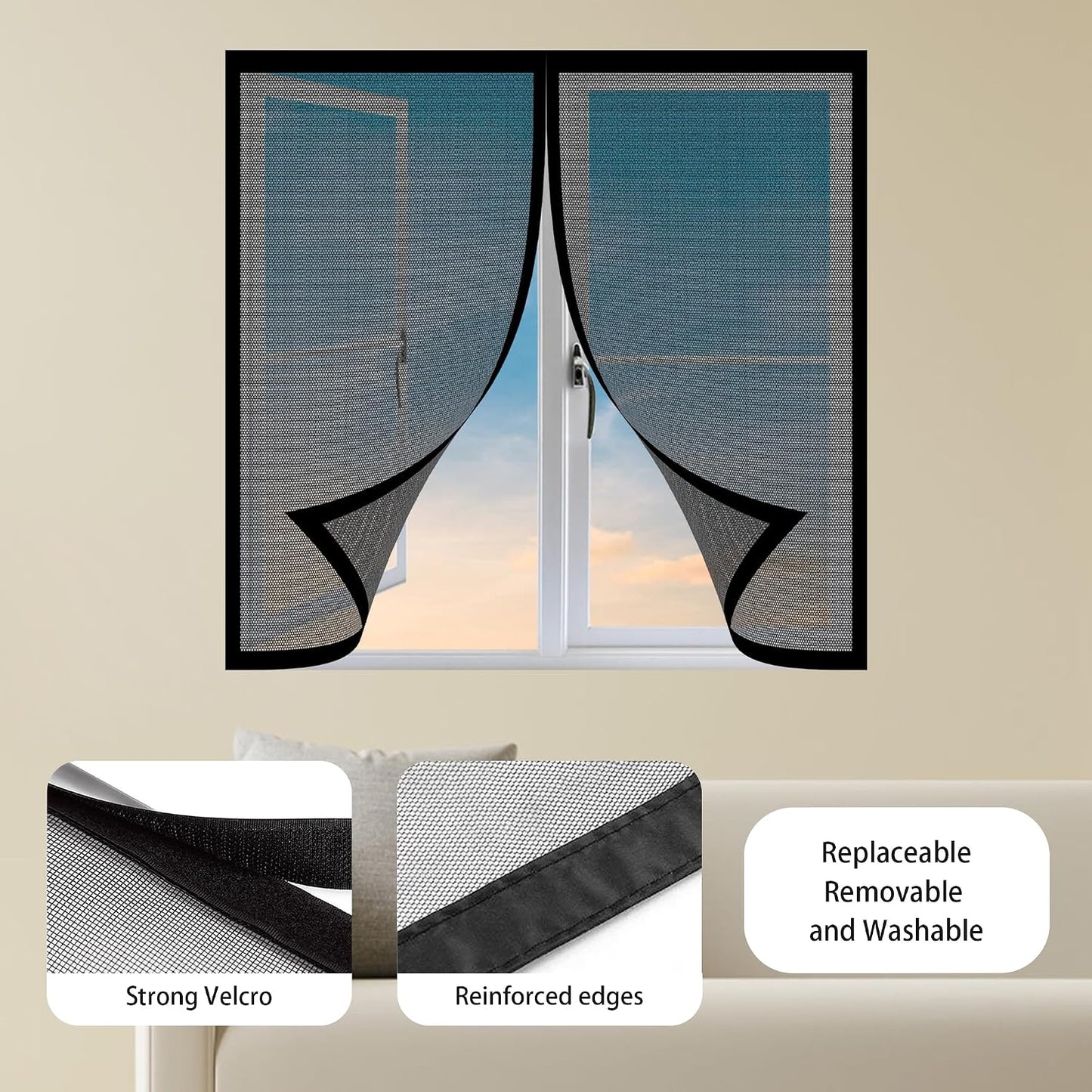  Mosquito Nets For Windows, 65 X 126 Cm, Made To Measure To Prevent Insects From Entering For Windows Doors, Black