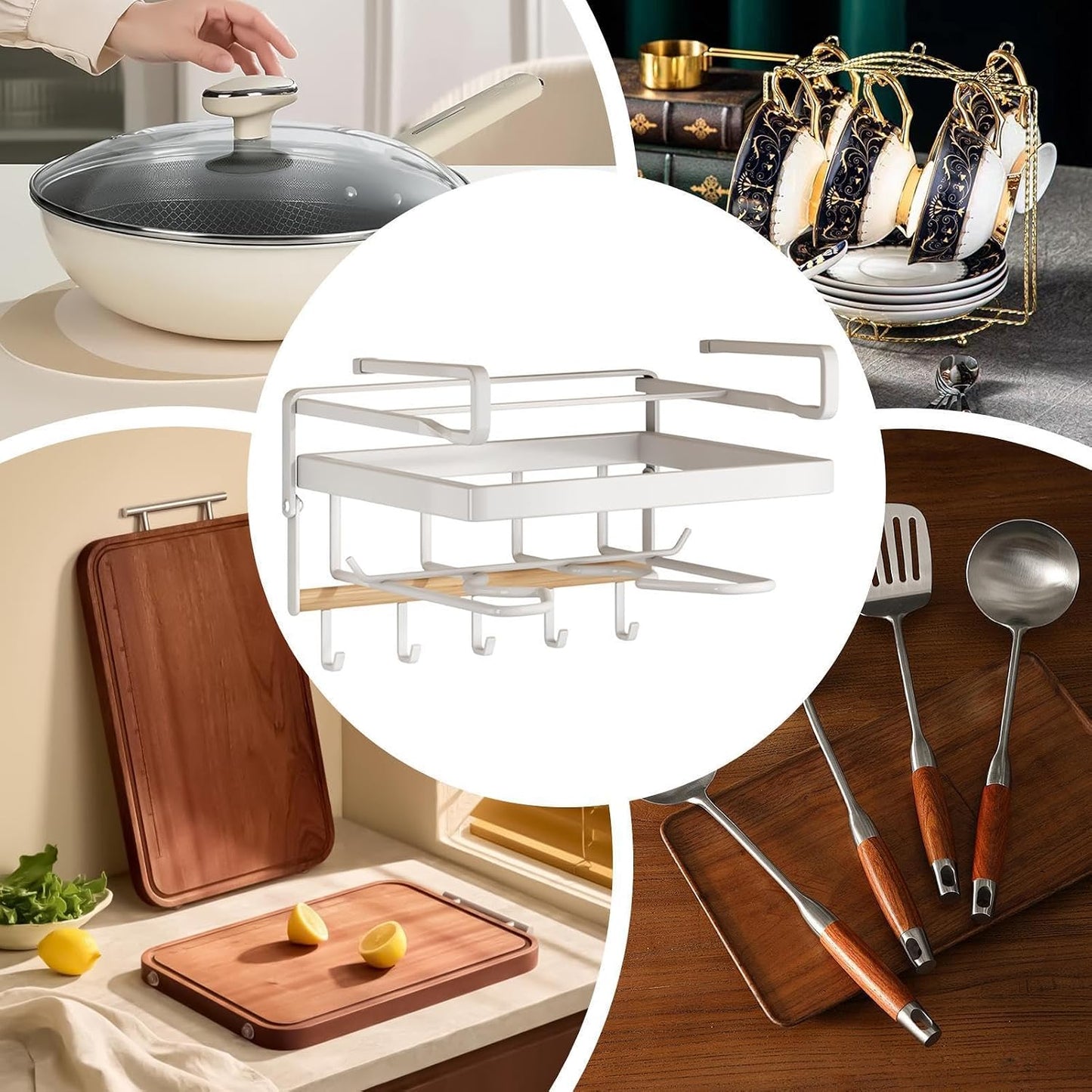  Générique Organiseur Sous Meuble - Gain De Place En Métal Robuste,Organisateur Sous Placard Support Planche à Découper - Pour Planche à Découper, Couvercle, Spatule, Louche, Torchon Et Maison,