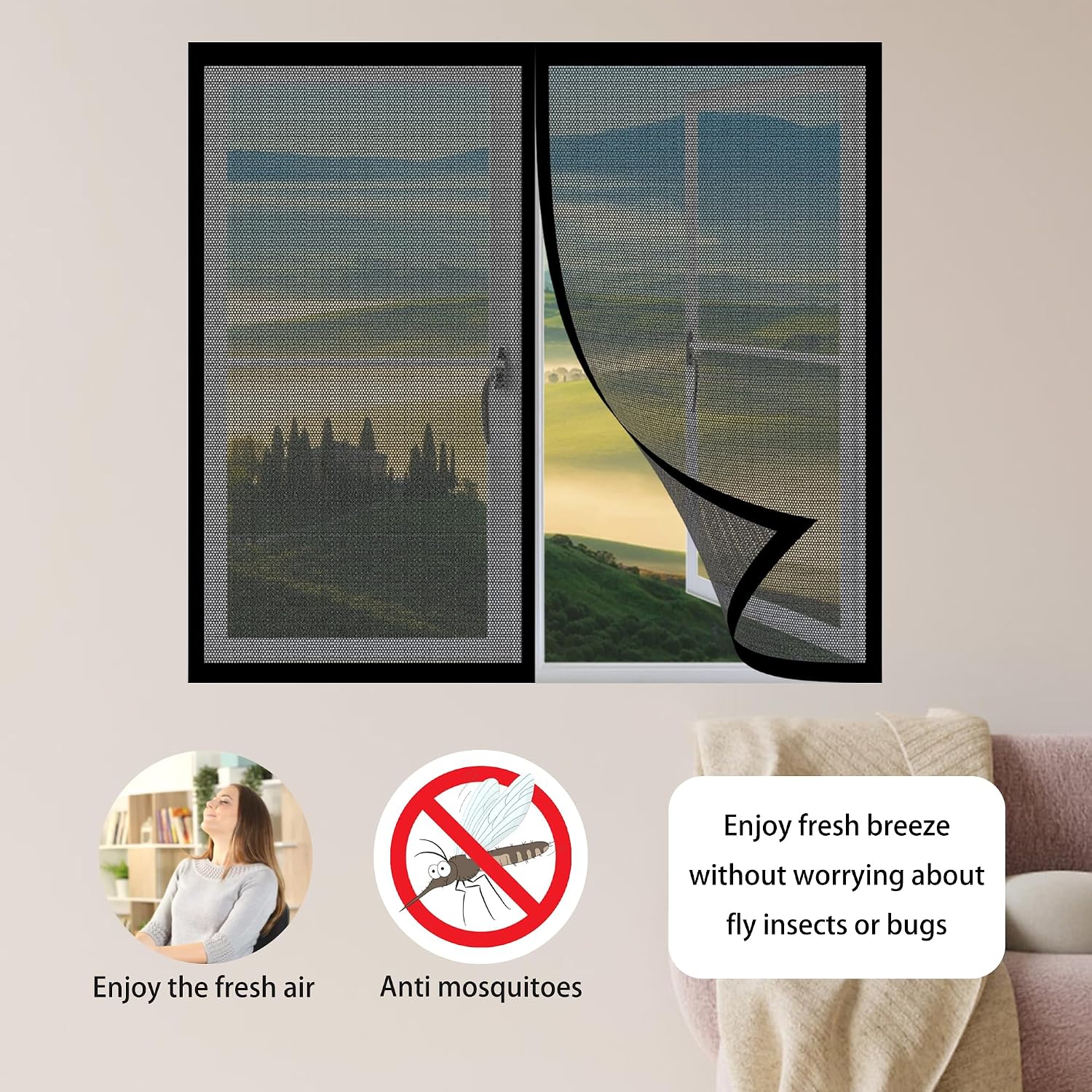  Magnetic Insect Repellent Curtain 98 X 113 Cm Magnetic Mosquito Net Door Magnets And Adhesive Strip For Living Room Window Balcony White