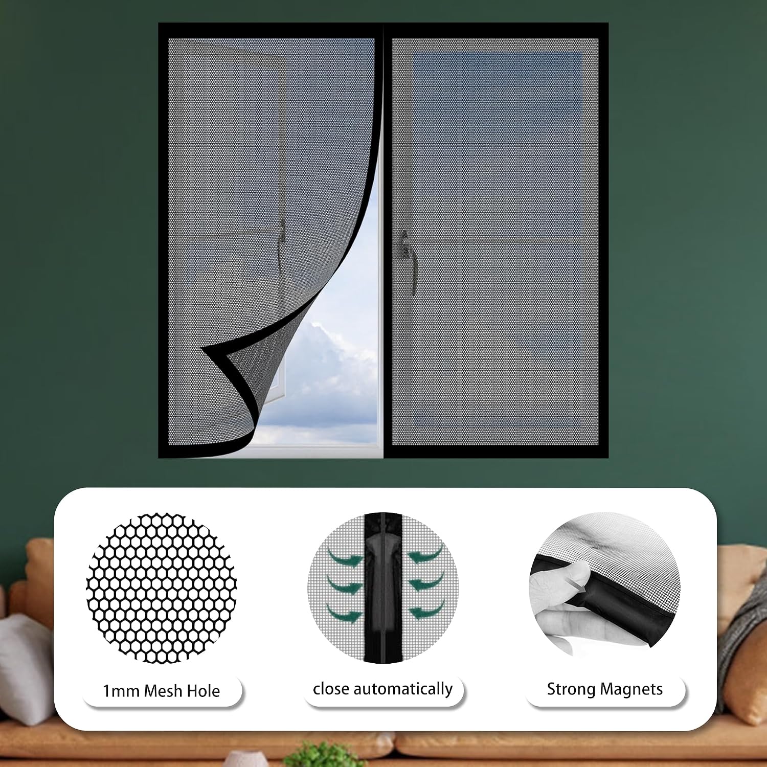  Mosquito Net For Windows, 133 X 120 Cm, Magnetic Window Curtain With Strong Magnets For Windows, Prevents Mosquitoes From Passing In, White