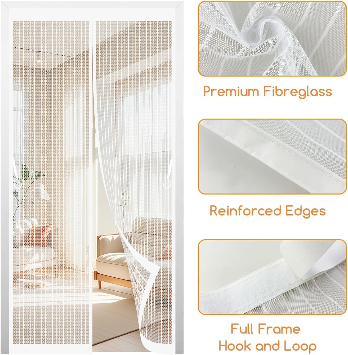  Mosquito Net Window Curtain 73 X 113 Cm (W X H) Anti-Mosquito Automatic Closing No Drilling Fine Mesh Made To Measure For Balcony Doors, Cellar Doors, White