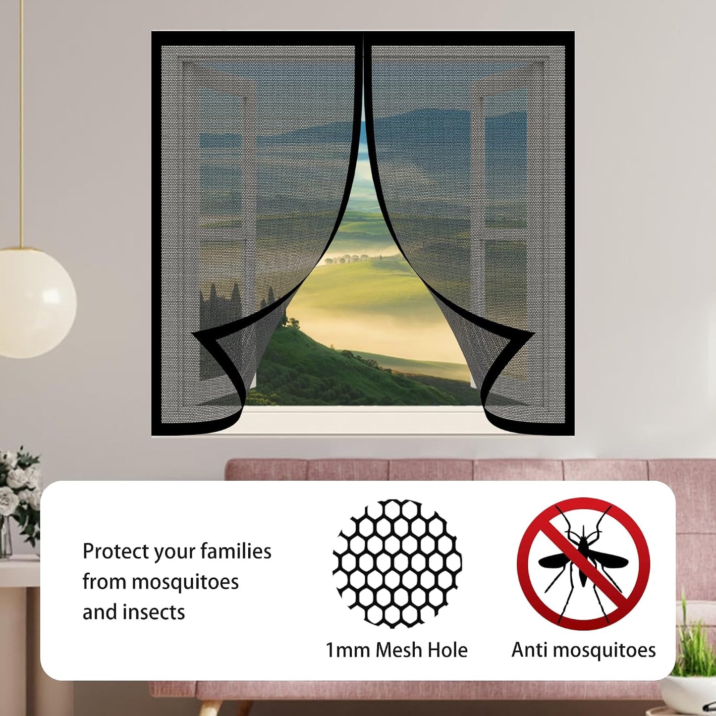  Magnetic Mosquito Net For Windows, 110 X 170 Cm, Magnetic Window Insect Screen, Easy Installation For Windows Doors, White