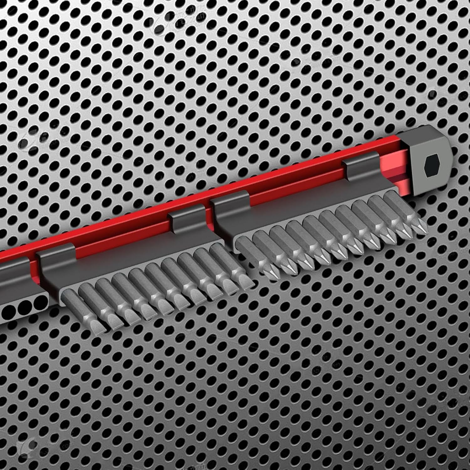  Générique Magnetic Drill Bit Organizer, 40-Slot Screwdriver Bit Storage, Wall-Mount Station, Space-Saving Tool Management, Crafted From Aluminum Alloy Materials, 16.15x1.18x1.06in