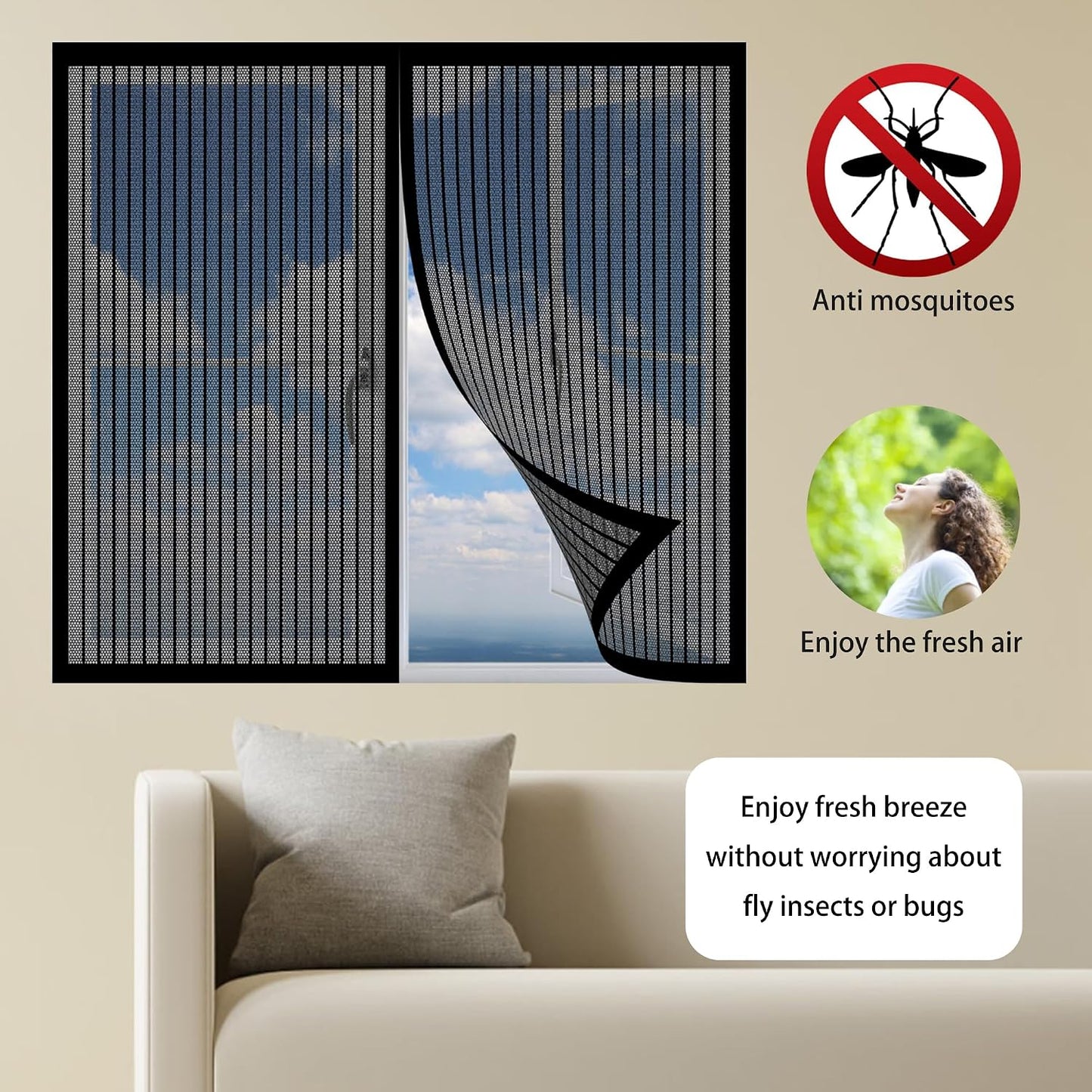 Diy Adjustable Magnetic Mosquito Net 93 X 73 Cm Adjustable Automatic Closing No Drilling For Windows Doors, White