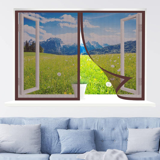  Magnetic Mosquito Net, 150 X 110 Cm Automatically Closed, Powerful Magnets For Most Windows, Brown