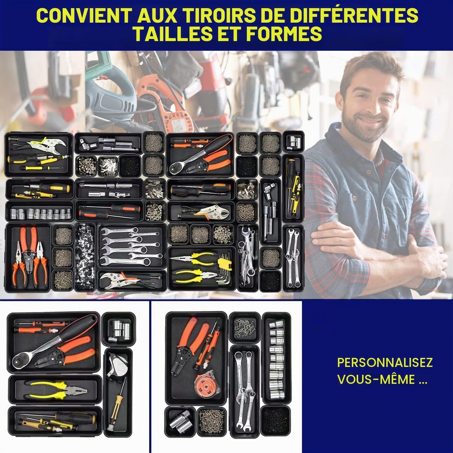  Boîte à Outils, Organisateur De Tiroir à Outils, Séparateur De Boîte à Outils, Organiseurs Et Rangement D'outils De Garage, Accessoires De Boîte à Outils Pour Armoire à Outils Roulante