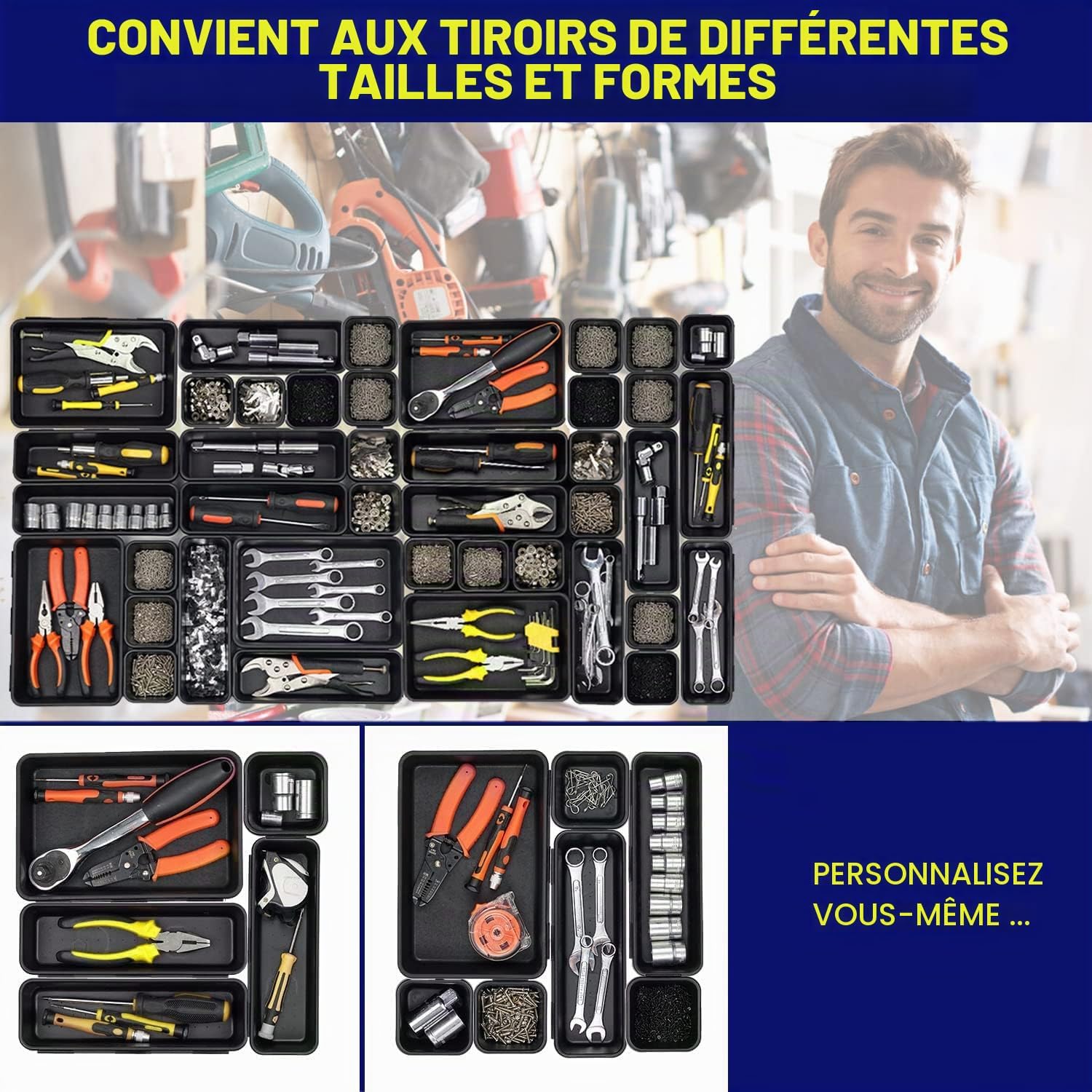 Boîte à Outils, Organisateur De Tiroir à Outils, Séparateur De Boîte à Outils, Organiseurs Et Rangement D'outils De Garage, Accessoires De Boîte à Outils Pour Armoire à Outils Roulante