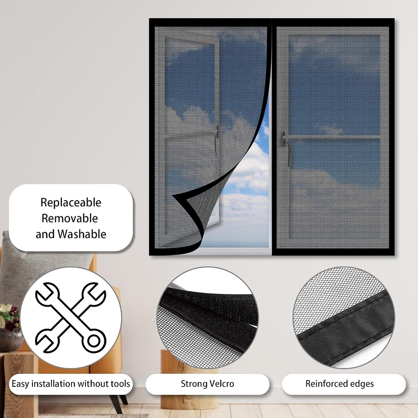  Mosquito Net For Windows, 133 X 120 Cm, Magnetic Window Curtain With Strong Magnets For Windows, Prevents Mosquitoes From Passing In, White