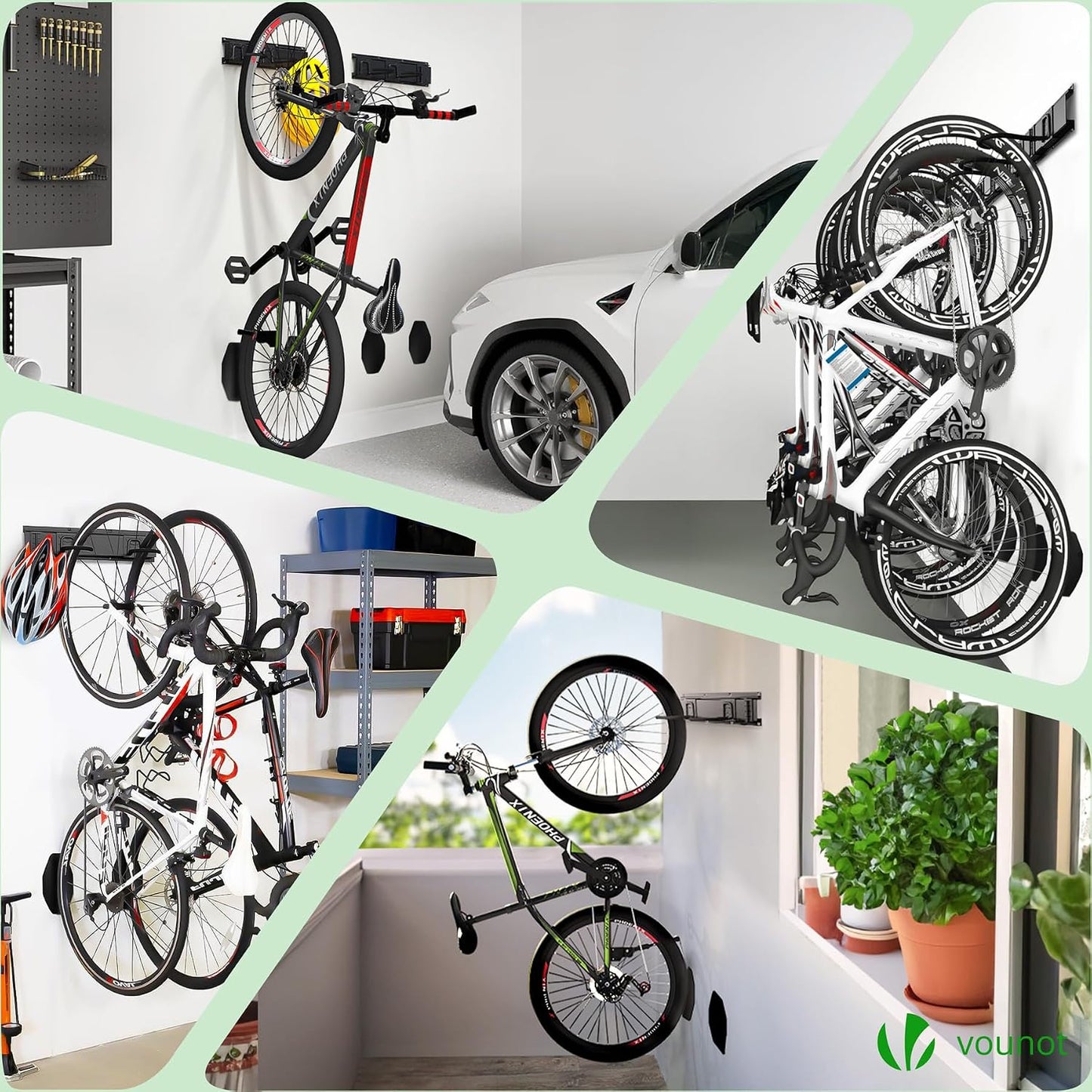 Vounot® Support Vélos Mural En Métal Pour 6 Vélos + 3 Casques Porte De Rangement Avec 6 Coussinets Silicone Anti Taches Crochet Fixation Robuste Pour Garage Cave Noir