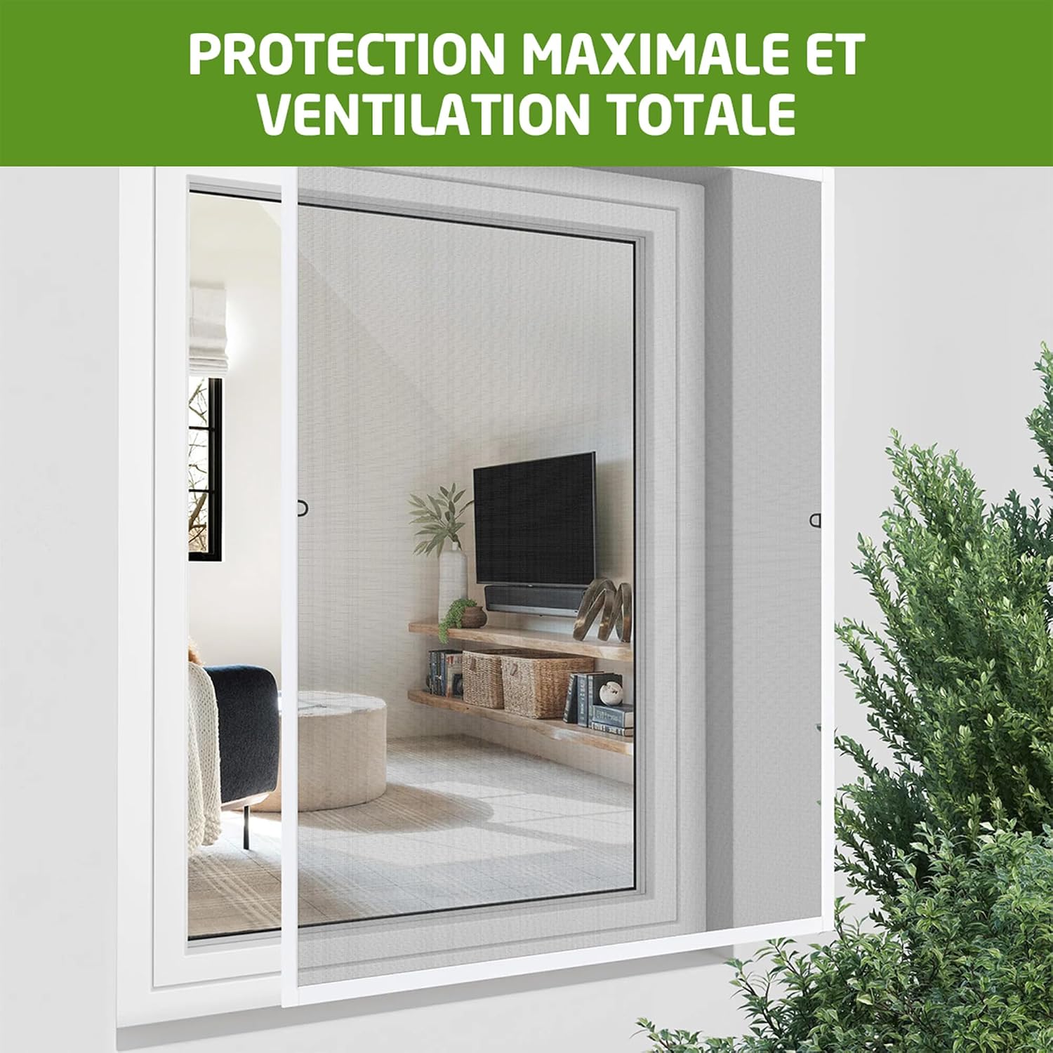  Amig - Moustiquaire Fixe Pour Fenêtre - 120 X 140 Cm - Cadre En Aluminium Blanc - Maille En Fibre De Verre Grise - Installation Avec Vis - Ventilation Avec Protection Contre Les Insectes - Mod. MF01