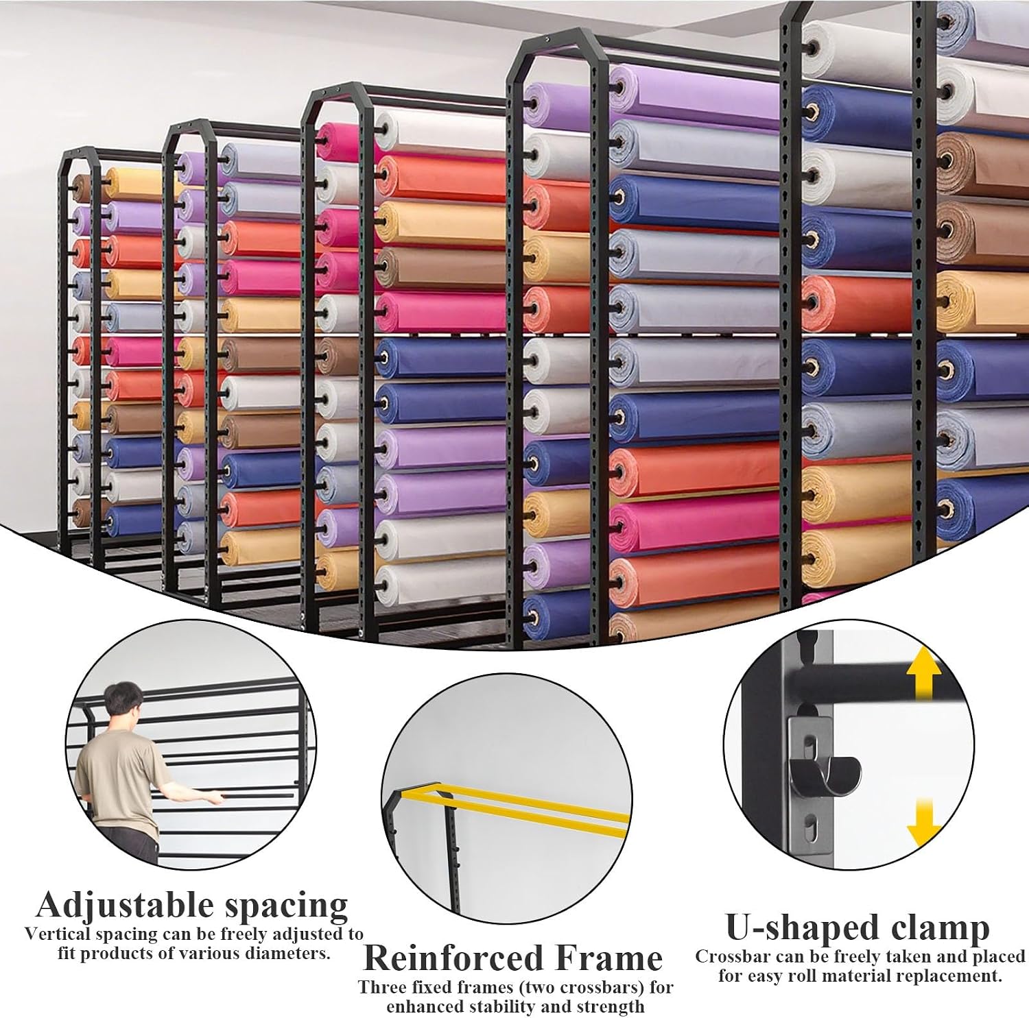  Support Roulant Commercial Pour Rouleaux De Tissu - Rack De Stockage Mobile Avec Roulettes Et Barre Réglable Pour Rouleaux De Vinyle, Cuir, Film Pour Fenêtres, Papier Peint(18 Rods,195cm)