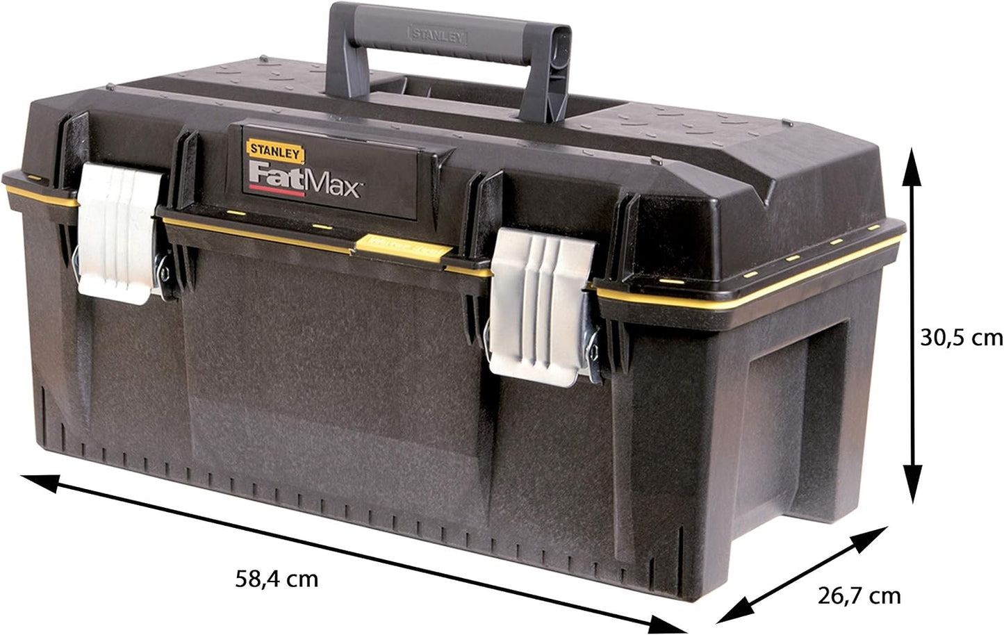 STANLEY FATMAX Boîte à Outils Étanche 58 Cm - Résistant à L'Eau - Grande Capacité De Rangement - Rainure En V Pour Coupe D'Appoint - Poignée Bi-Matière - Attaches Anti-Corrosion 1-94-749