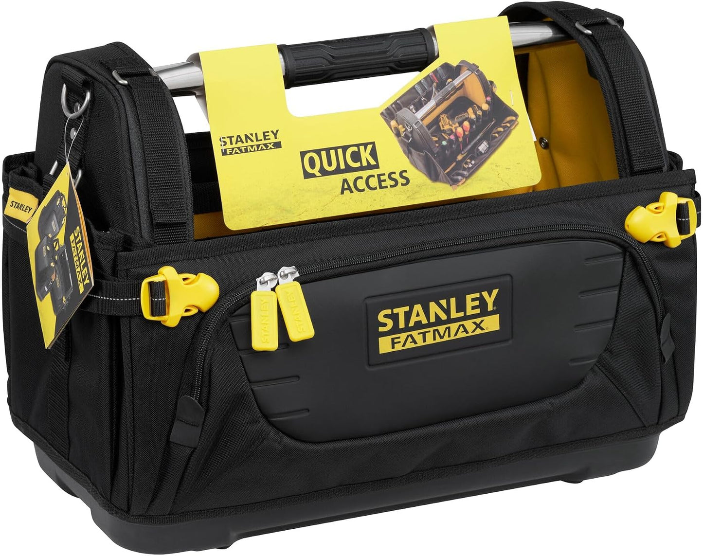  STANLEY Fmst1-80146 Panier Porte-Outils Gamme FATMAX - Base Rigide Étanche - 600 Deniers - Nombreuses Poches - Poignée Acier - Sangle D'Épaule Détachable