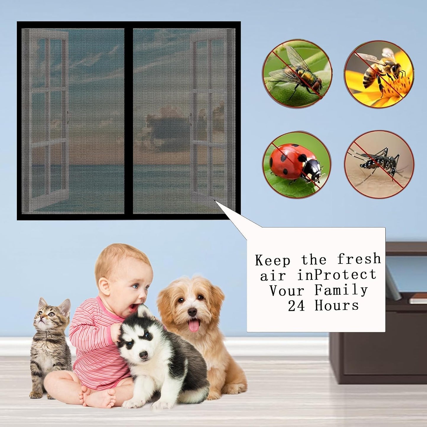  Mosquito Net Window 117 X 165 Cm Adjustable Mosquito Net With Powerful Magnets Automatic Closing For Most Types Of Windows, Black
