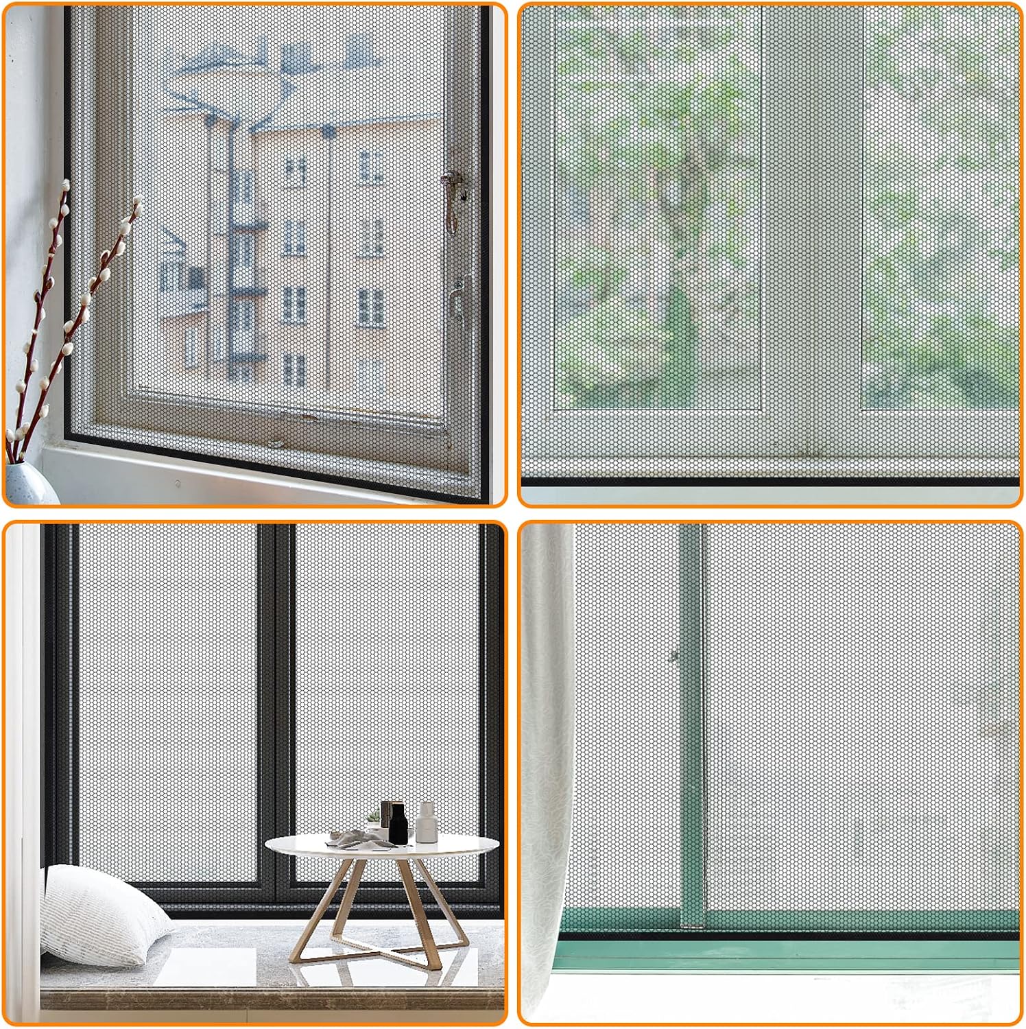  AiQInu Set Of 4 Universal Anti-Mosquito Window Insect Screen With Adhesive Tape - Fine Mesh - No Drilling Required