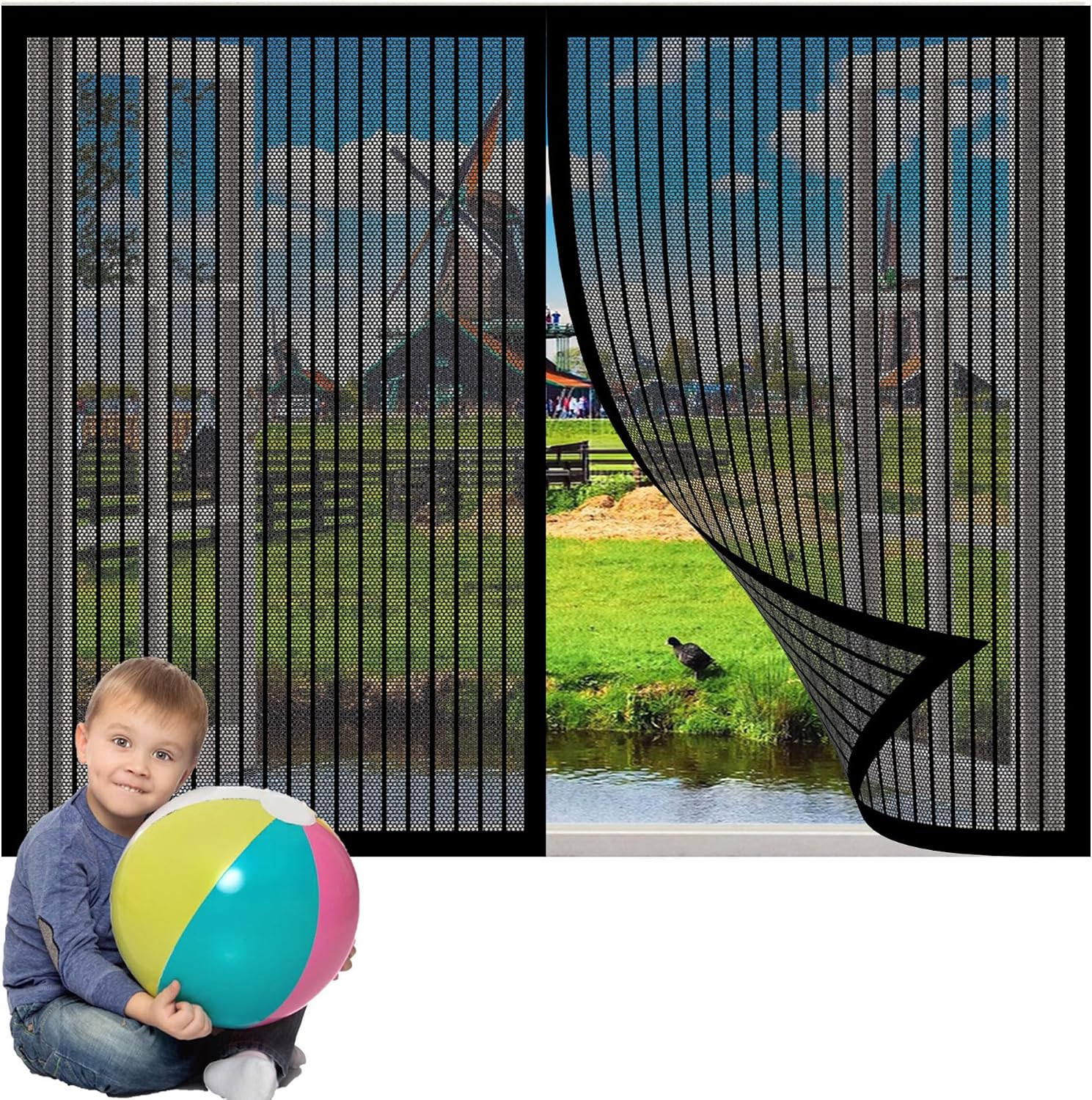  Diy Adjustable Magnetic Mosquito Net 113 X 117 Cm Insect Screen Window With Adhesive Strip Easy To Install No Drilling For Window Types, Black