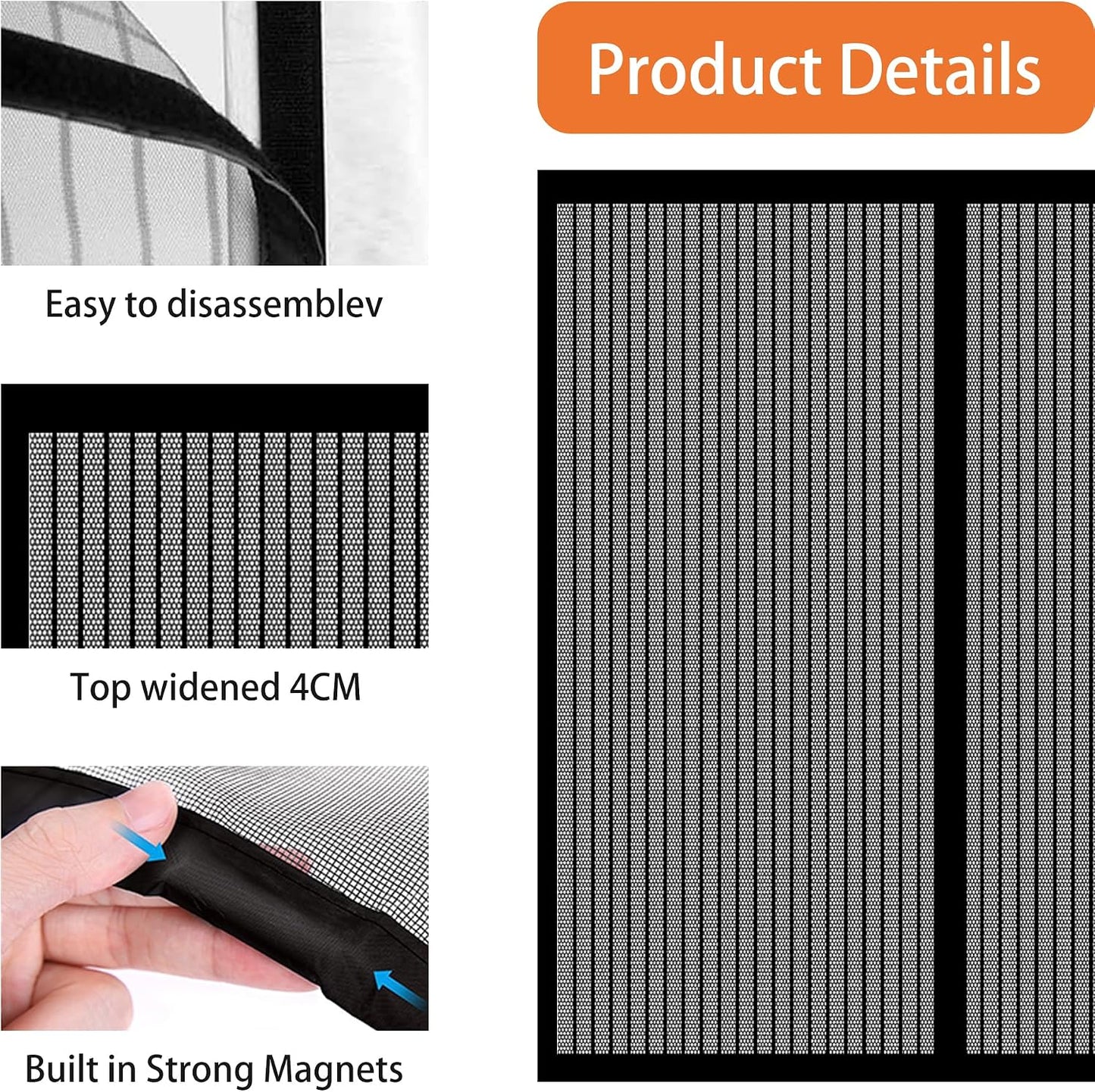  Mosquito Net Window 119 X 100 Cm Roll-Up Magnetic Automatic Stop For Types Of Windows, Black