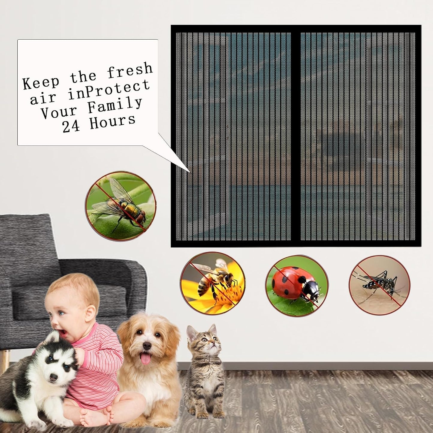  Magnetic Window Mosquito Net 126 X 204 Cm Magnetic Mosquito Net Without Tools Powerful Magnets For Window Doors Patio, Black