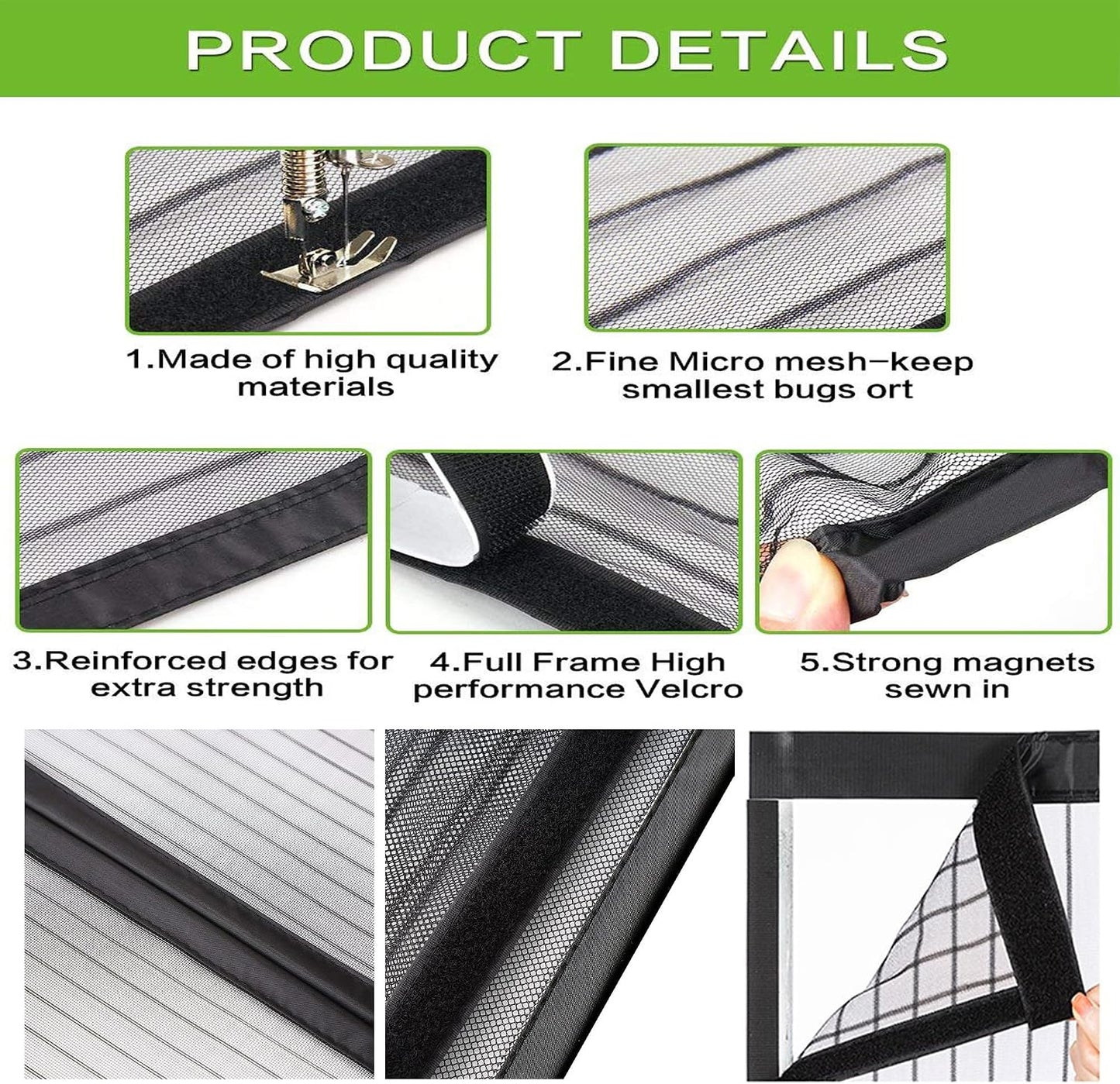  Magnetic Mosquito Net For Windows, 117 X 111 Cm, Magnetic Adsorption For Living Room, Window, Balcony, Black