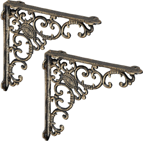  Relaxdays Set Of 2 Antique Cast Iron Bracket Wall Shelf Bracket Baroque Ornaments Bronze