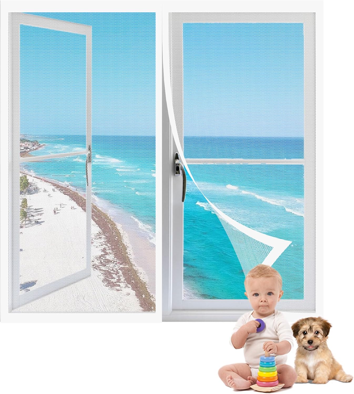  Window Mosquito Net 115 X 95 Cm With Magnets, Anti-Mosquito Magic Tape For Most Types Of Windows, White