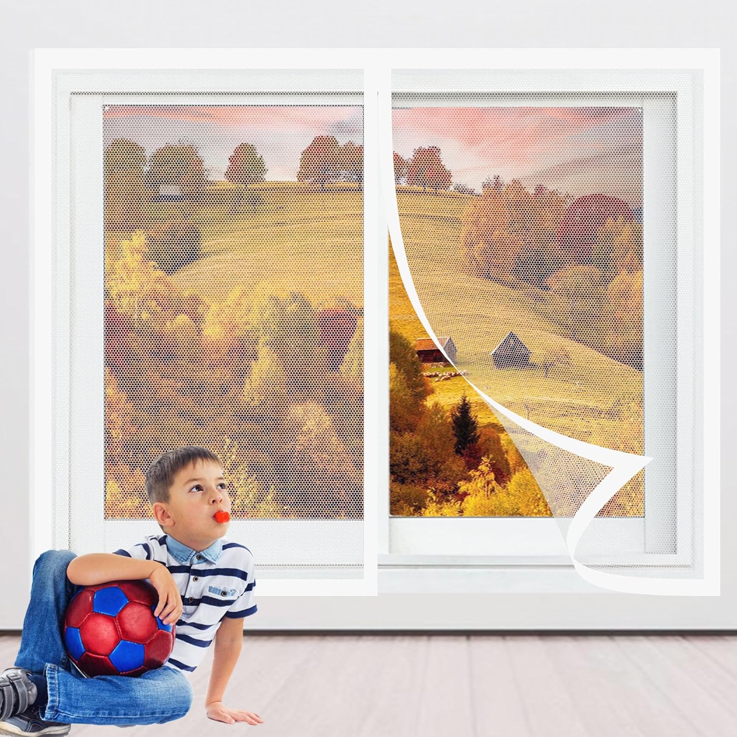  Mosquito Net Window 138 X 118 Cm Extendable Fibreglass Mesh Automatic Closure And Detachable For Living Room Window, White