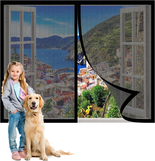  Window Mosquito Net 149 X 107 Cm Anti-Mosquito Self Adhesive Breathable Curtain Mesh Ultra Thin Mesh For Window Patio Doors, Black